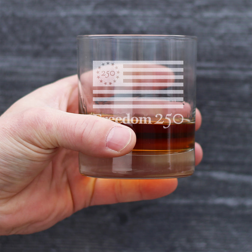 Freedom 250 Logo Engraved Rocks Glass - 10.25 oz Official USA 250th Anniversary Merch