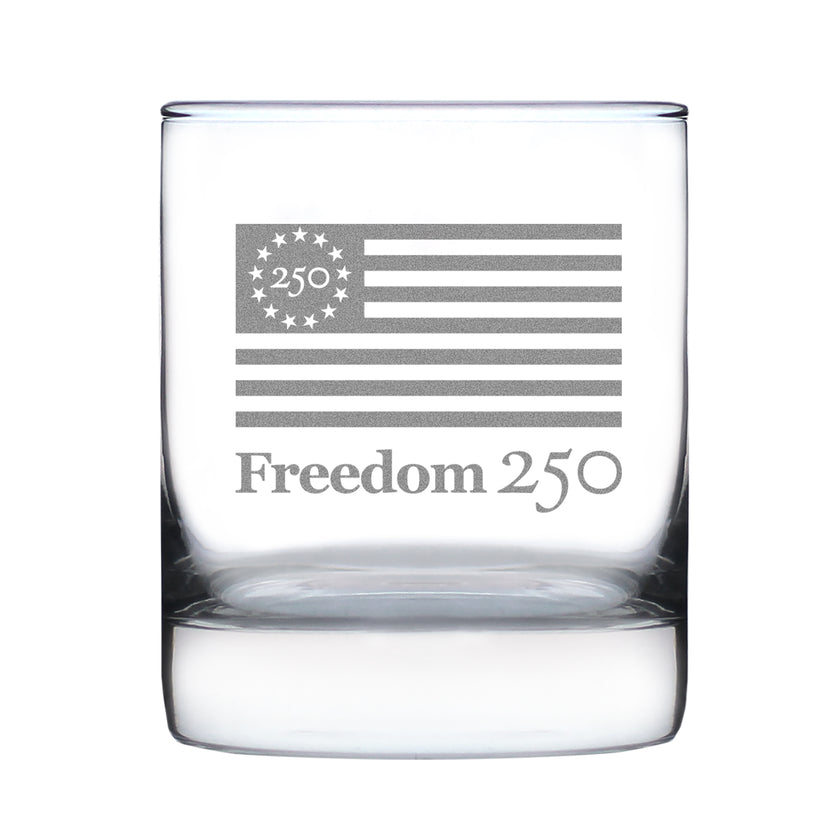 Freedom 250 Logo Engraved Rocks Glass - 10.25 oz Official USA 250th Anniversary Merch