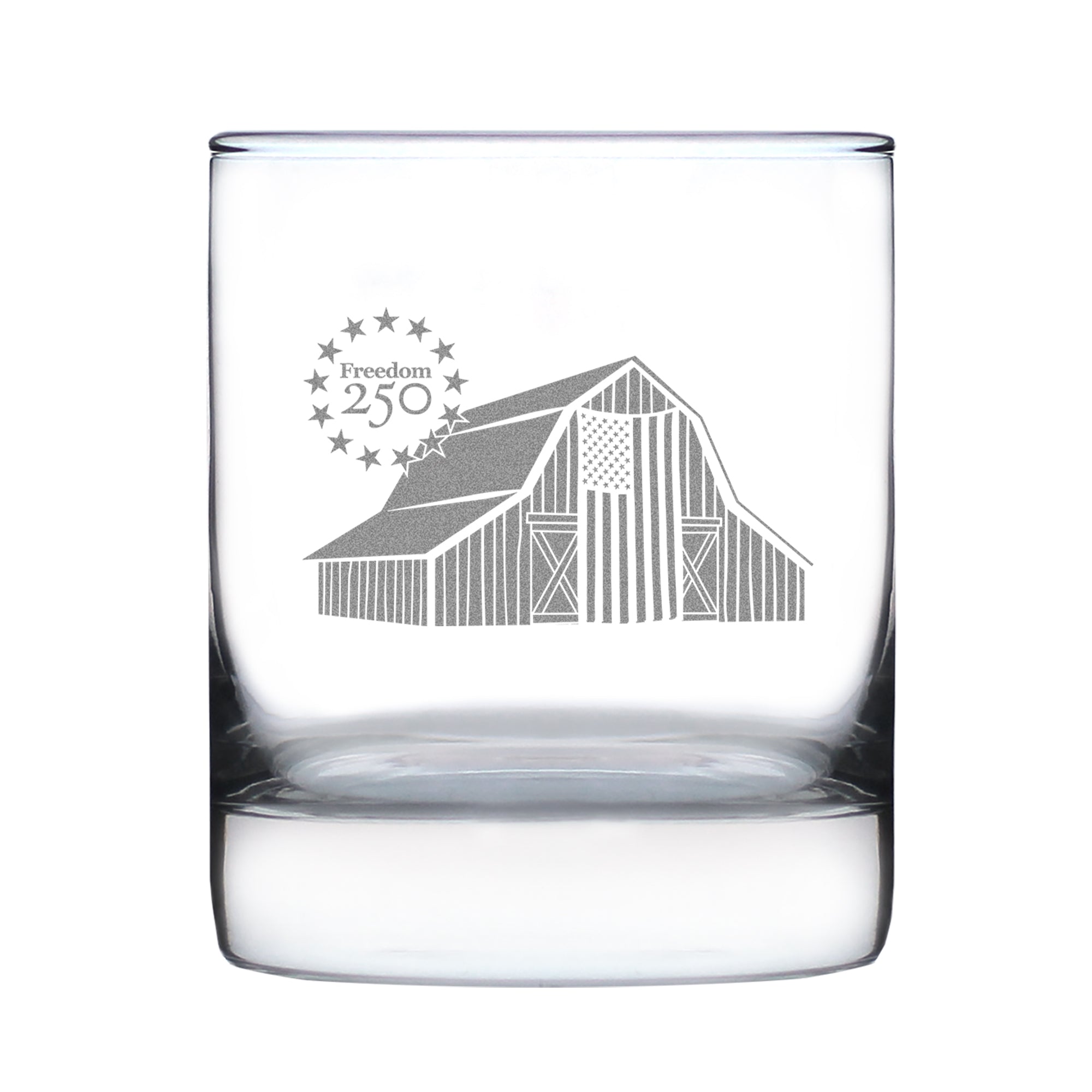 Freedom 250 Homestead Barn Engraved Rocks Glass - 10.25 oz Official USA 250th Anniversary Merch