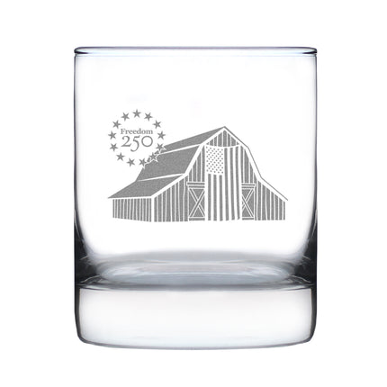 Freedom 250 Homestead Barn Engraved Rocks Glass - 10.25 oz Official USA 250th Anniversary Merch