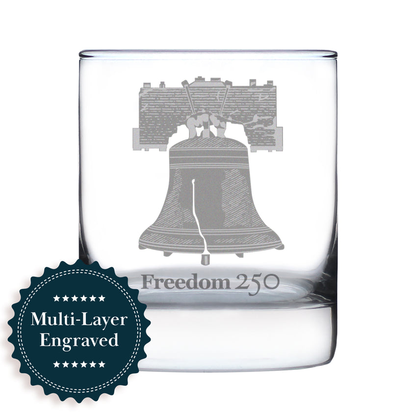 Freedom 250 Liberty Bell Engraved Rocks Glass - 10.25 oz Official USA 250th Anniversary Merch