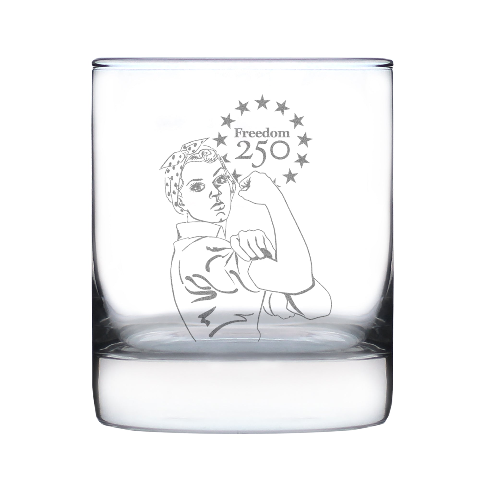 Freedom 250 Rosie the Riveter Engraved Rocks Glass - 10.25 oz Official USA 250th Anniversary Merch