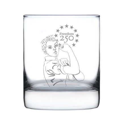 Freedom 250 Rosie the Riveter Engraved Rocks Glass - 10.25 oz Official USA 250th Anniversary Merch