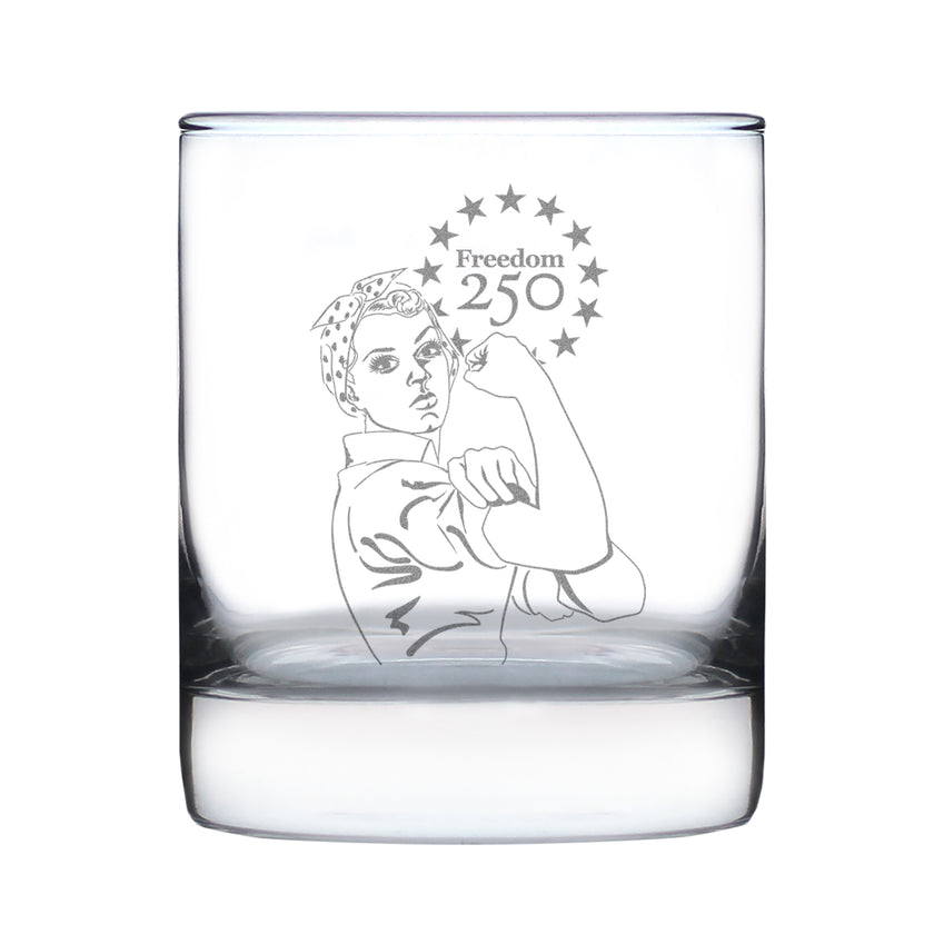 Freedom 250 Rosie the Riveter Engraved Rocks Glass - 10.25 oz Official USA 250th Anniversary Merch