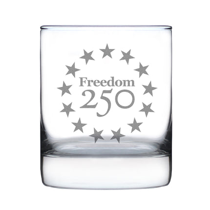 Freedom 250 Betsy Ross Logo Engraved Rocks Glass - 10.25 oz Official USA 250th Anniversary Merch