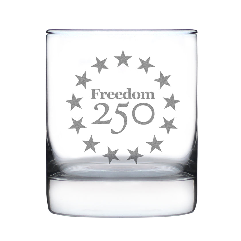 Freedom 250 Betsy Ross Logo Engraved Rocks Glass - 10.25 oz Official USA 250th Anniversary Merch