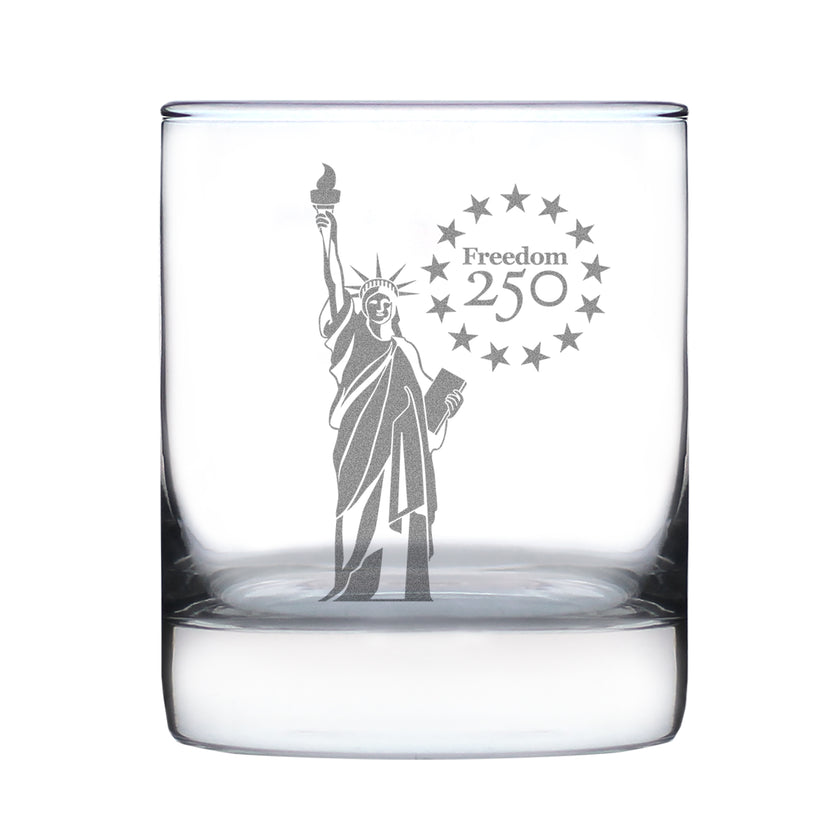 Freedom 250 Statue of Liberty Engraved Rocks Glass - 10.25 oz Official USA 250th Anniversary Merch