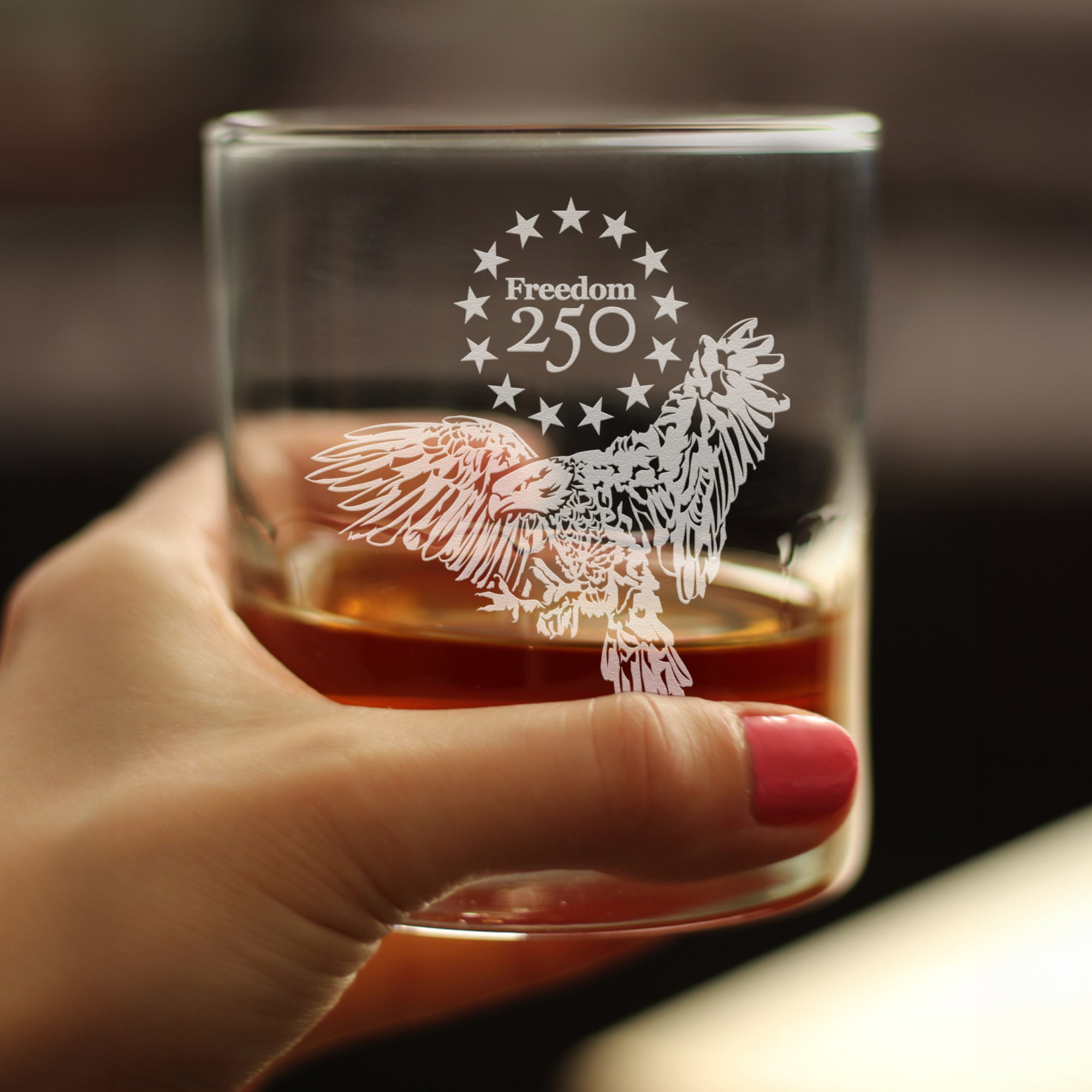 Freedom 250 Bald Eagle Engraved Rocks Glass - 10.25 oz Official USA 250th Anniversary Merch