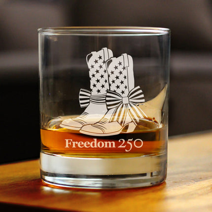 Freedom 250 Cowgirl Boots Engraved Rocks Glass - 10.25 oz Official USA 250th Anniversary Merch