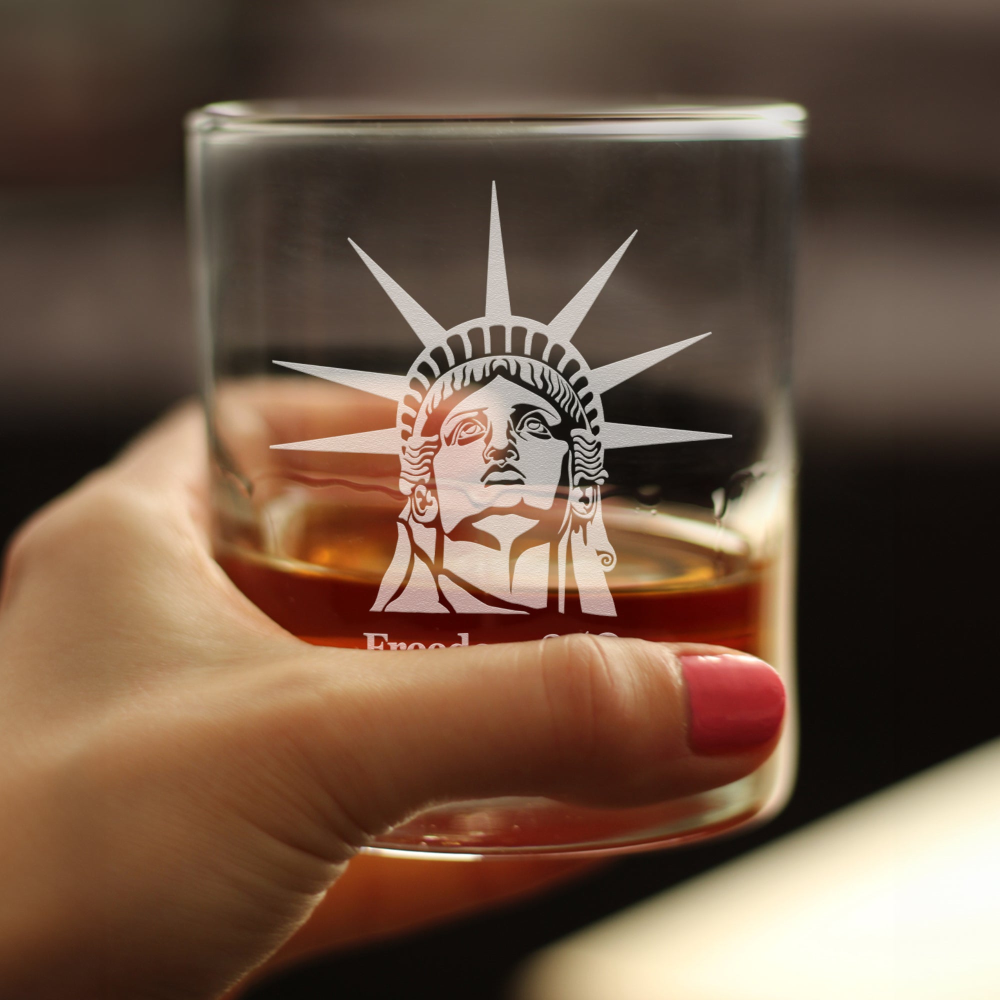 Freedom 250 Statue of Liberty Profile Engraved Rocks Glass - 10.25 oz Official USA 250th Anniversary Merch