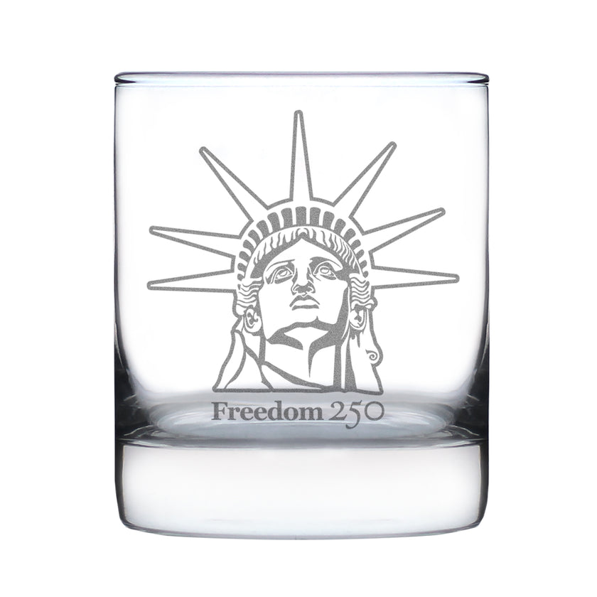 Freedom 250 Statue of Liberty Profile Engraved Rocks Glass - 10.25 oz Official USA 250th Anniversary Merch