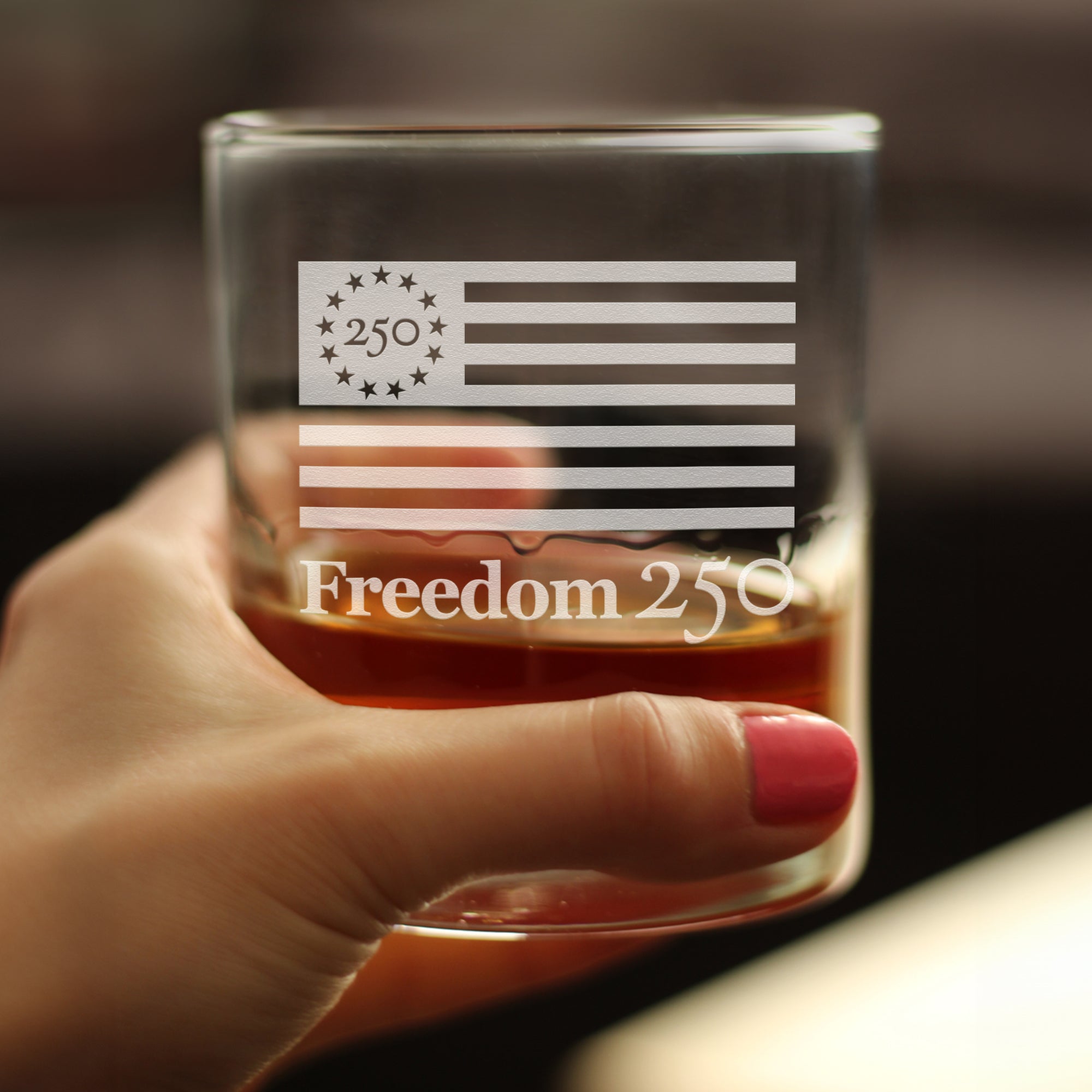 Freedom 250 Logo Engraved Rocks Glass - 10.25 oz Official USA 250th Anniversary Merch