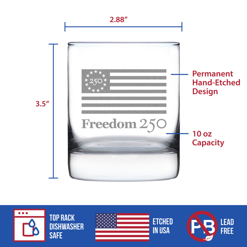 Freedom 250 Logo Engraved Rocks Glass - 10.25 oz Official USA 250th Anniversary Merch