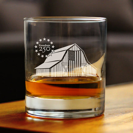 Freedom 250 Homestead Barn Engraved Rocks Glass - 10.25 oz Official USA 250th Anniversary Merch
