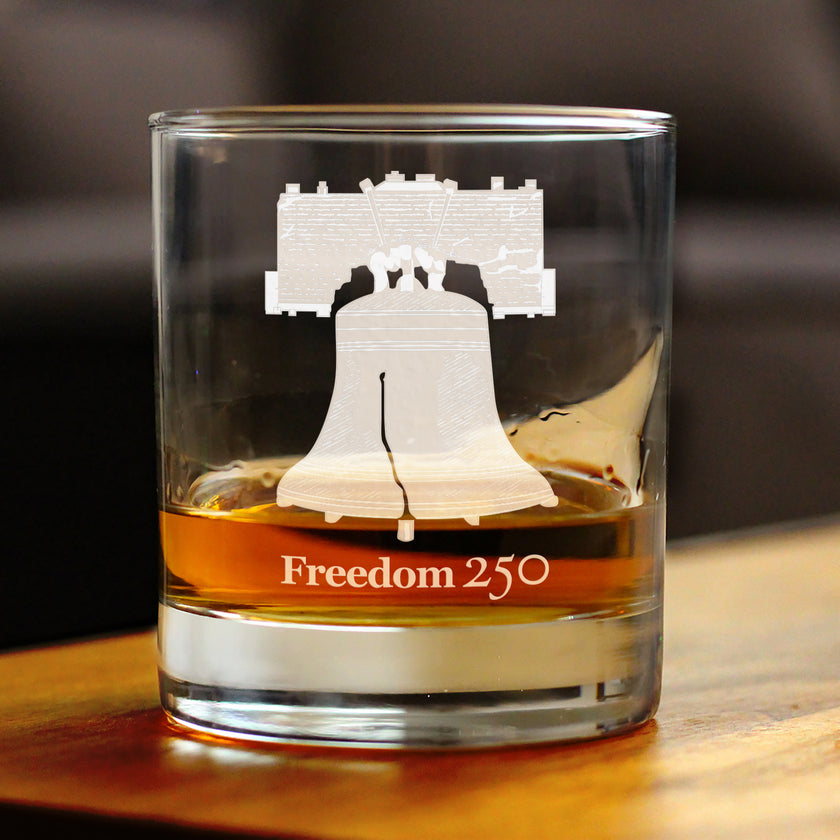 Freedom 250 Liberty Bell Engraved Rocks Glass - 10.25 oz Official USA 250th Anniversary Merch