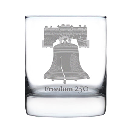Freedom 250 Liberty Bell Engraved Rocks Glass Official Merch for 250th Anniversary of the USA Weighted Whiskey Glasses - 10.25 oz