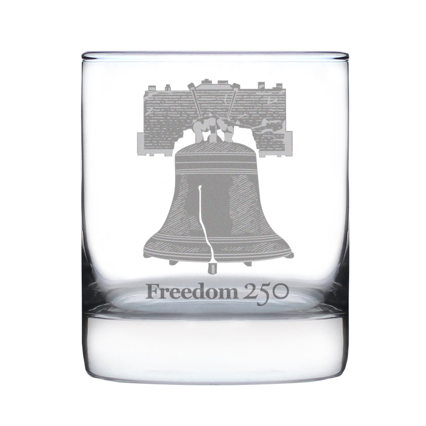 Freedom 250 Liberty Bell Engraved Rocks Glass - 10.25 oz Official USA 250th Anniversary Merch