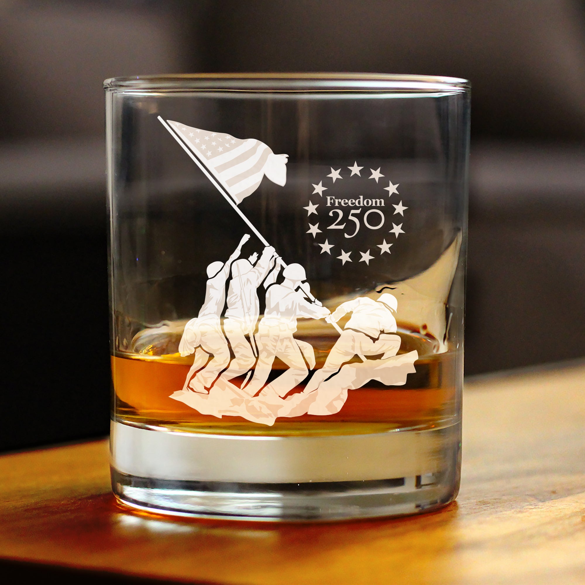 Freedom 250 Raising the Flag on Iwo Jima Engraved Rocks Glass - 10.25 oz Official USA 250th Anniversary Merch