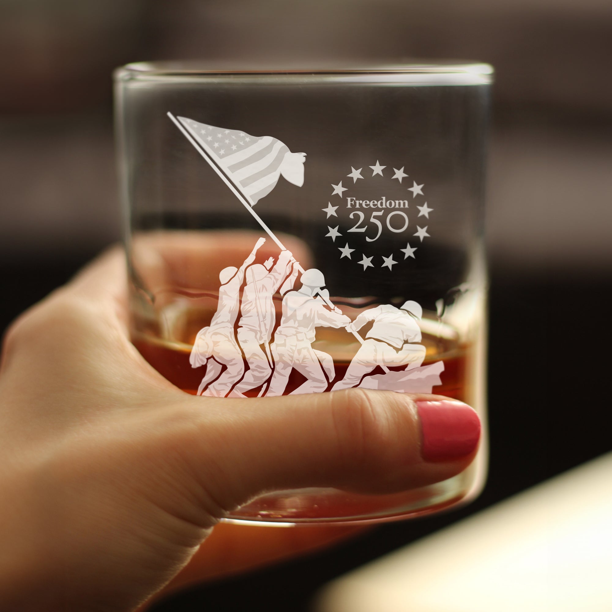 Freedom 250 Raising the Flag on Iwo Jima Engraved Rocks Glass - 10.25 oz Official USA 250th Anniversary Merch