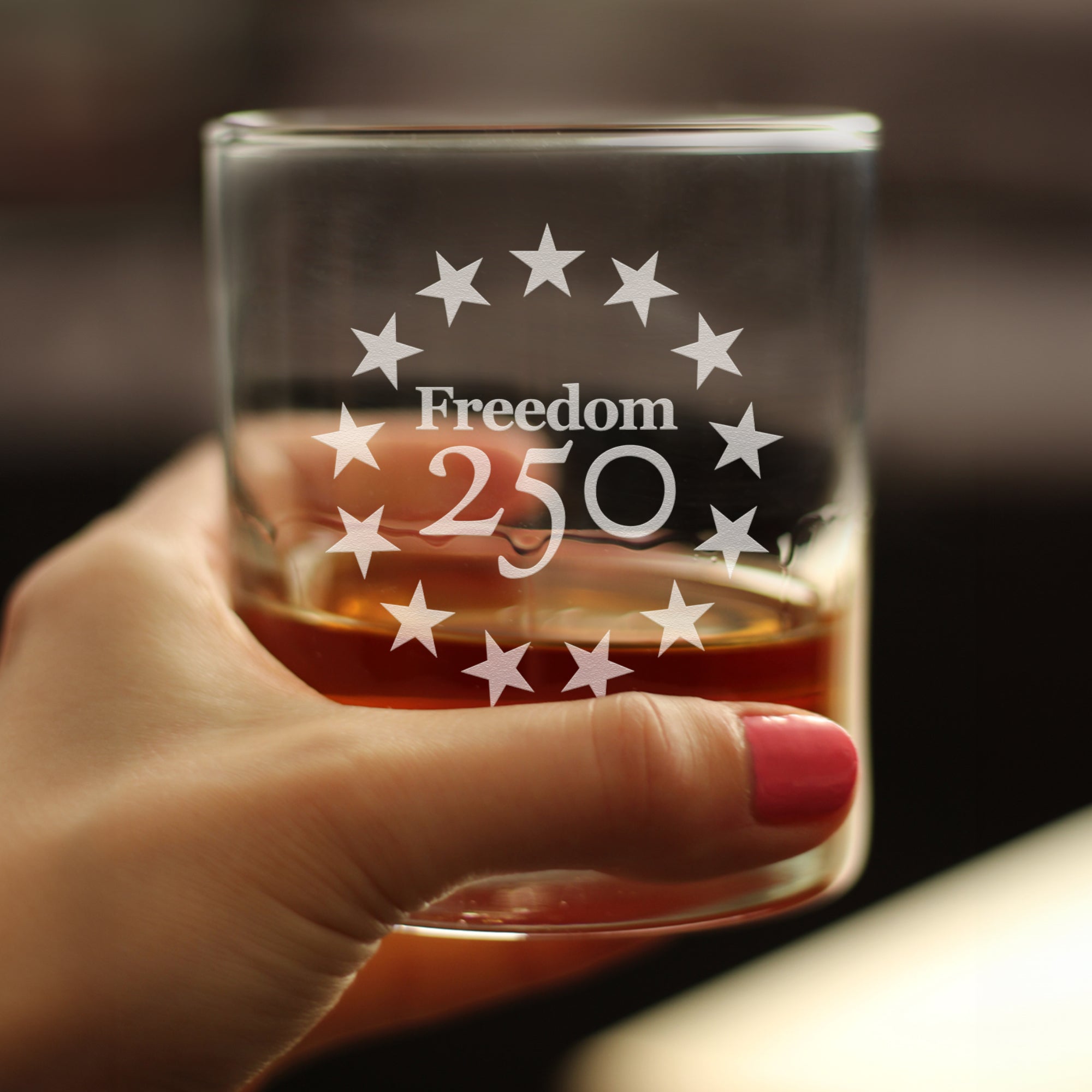 Freedom 250 Betsy Ross Logo Engraved Rocks Glass - 10.25 oz Official USA 250th Anniversary Merch