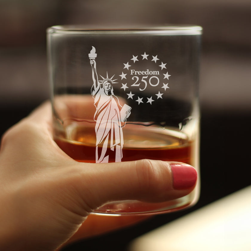 Freedom 250 Statue of Liberty Engraved Rocks Glass - 10.25 oz Official USA 250th Anniversary Merch