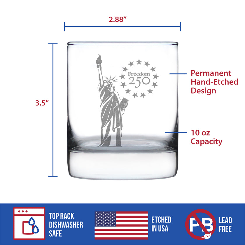 Freedom 250 Statue of Liberty Engraved Rocks Glass - 10.25 oz Official USA 250th Anniversary Merch