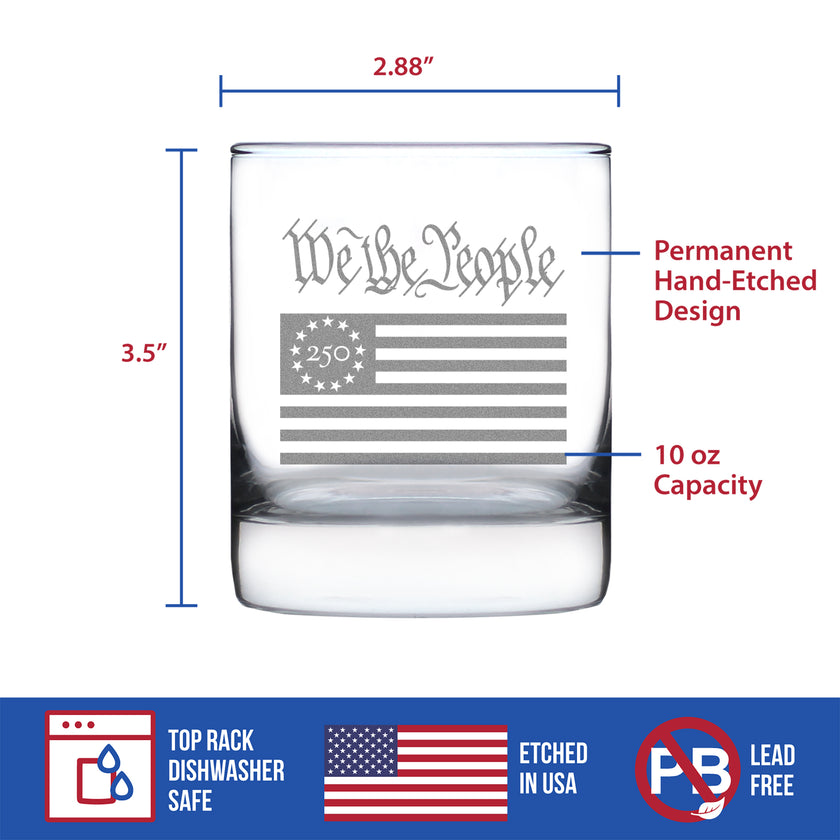 Freedom 250 We the People Engraved Rocks Glass - 10.25 oz Official USA 250th Anniversary Merch