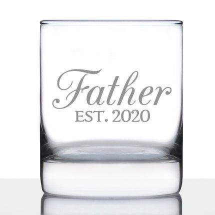 Father Est 2020 - New Dad Whiskey Rocks Glass Gift for First Time Daddy - Decorative Engraved Whisky Drinking Glasses