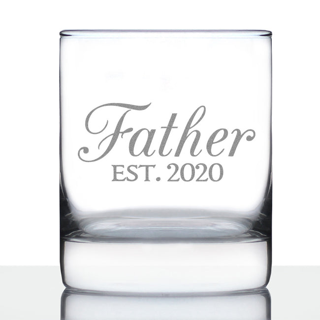 Father Est 2020 - New Dad Whiskey Rocks Glass Gift for First Time Daddy - Decorative Engraved Whisky Drinking Glasses