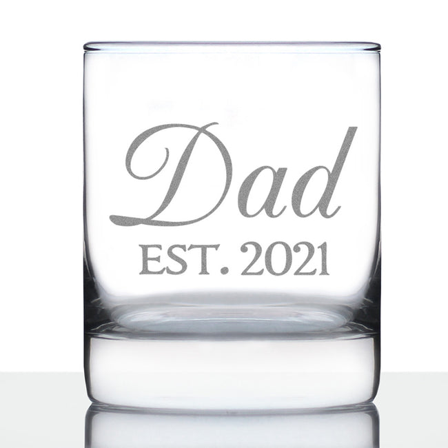 Dad Est 2021 - New Father Whiskey Rocks Glass Gift for First Time Parents - Decorative 10.25 Oz Glasses