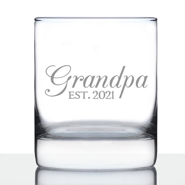 Grandpa Est 2021 - New Grandfather Whiskey Rocks Glass Gift for First Time Grandparents - Decorative 10.25 Oz Glasses