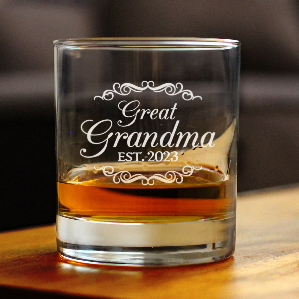 Great Grandma Est 2023 - New Great Grandmother Whiskey Rocks Glass Gift for First Time Great Grandparents - Decorative 10.25 Oz Glasses