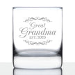 Great Grandma Est 2023 - New Great Grandmother Whiskey Rocks Glass Gift for First Time Great Grandparents - Decorative 10.25 Oz Glasses