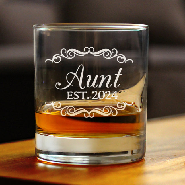 Aunt Est 2024 - New Aunties Whiskey Rocks Glass Gift for First Time Aunts - Decorative 10.25 Oz Glasses
