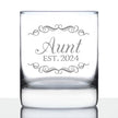 Aunt Est 2024 - New Aunties Whiskey Rocks Glass Gift for First Time Aunts - Decorative 10.25 Oz Glasses