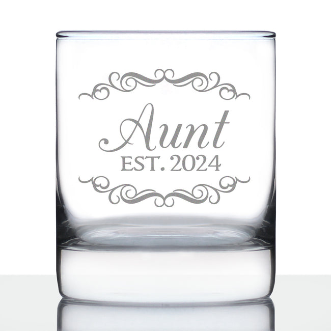 Aunt Est 2024 - New Aunties Whiskey Rocks Glass Gift for First Time Aunts - Decorative 10.25 Oz Glasses