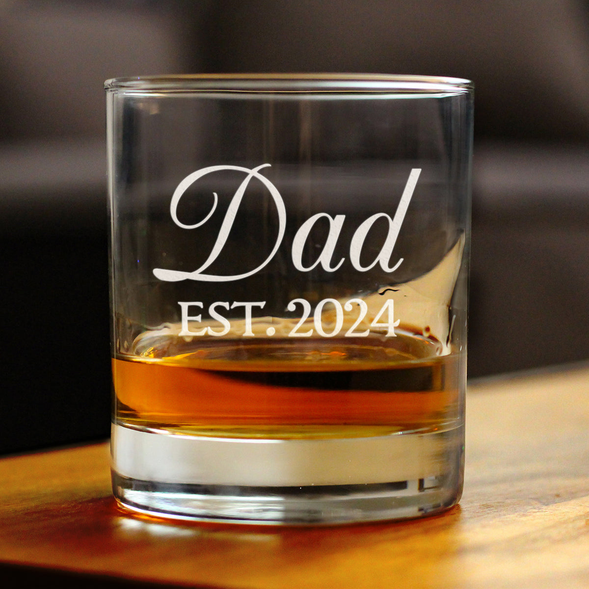 Dad Est 2024 - New Father Whiskey Rocks Glass Gift for First Time Parents - Decorative 10.25 Oz Glasses