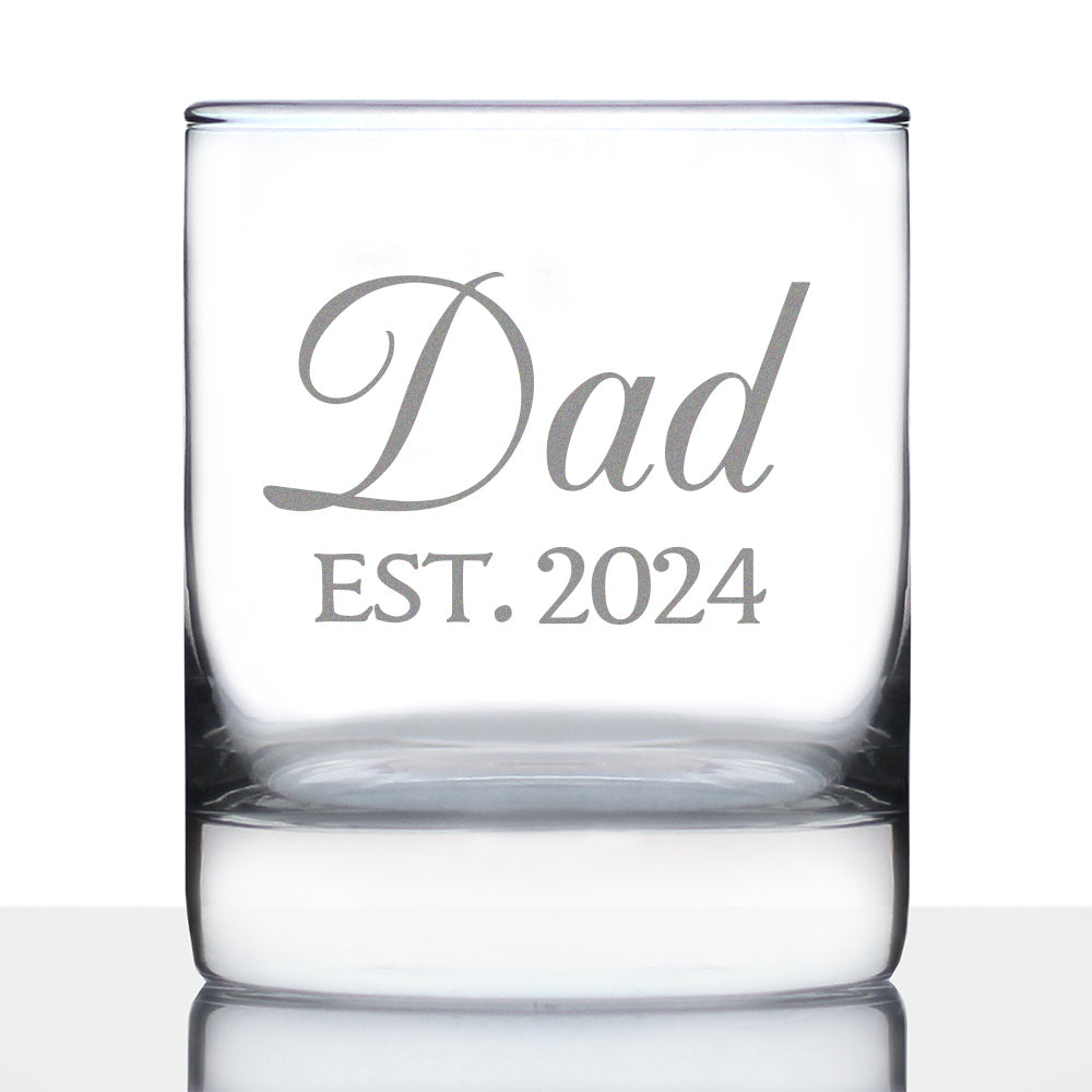 Dad Est 2024 - New Father Whiskey Rocks Glass Gift for First Time Parents - Decorative 10.25 Oz Glasses