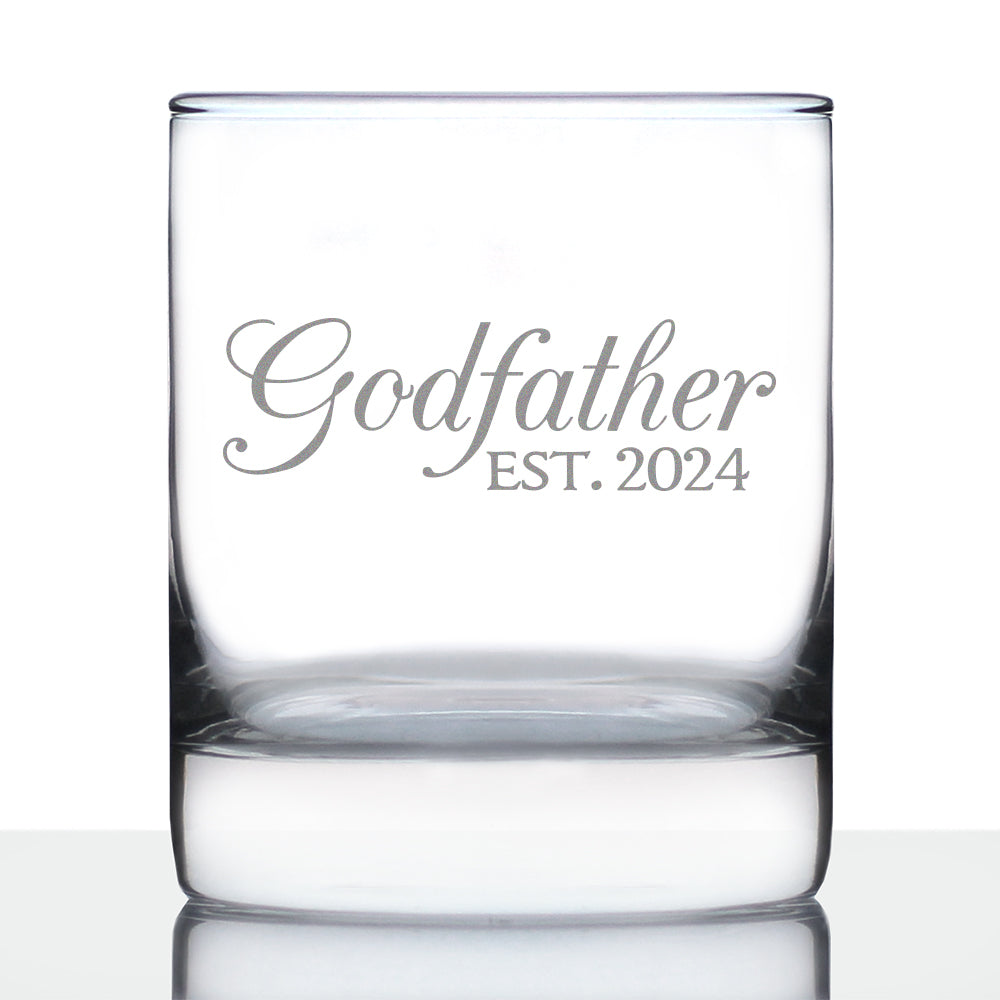 Godfather Est 2024 - New Godfather Whiskey Rocks Glass Proposal Gift for First Time Godparents - Decorative 10.25 Oz Glasses