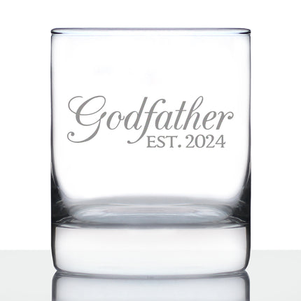 Godfather Est 2024 - New Godfather Whiskey Rocks Glass Proposal Gift for First Time Godparents - Decorative 10.25 Oz Glasses