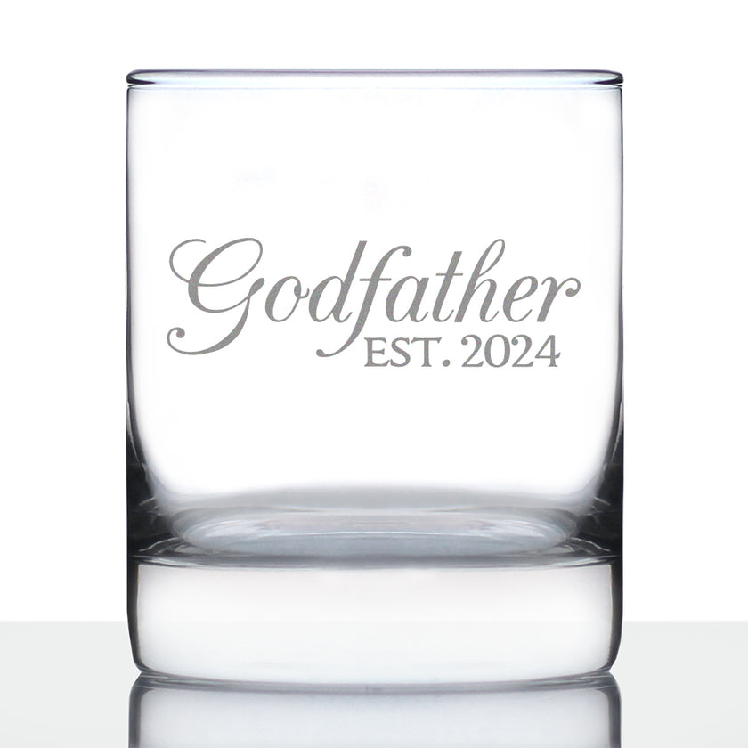 Godfather Est 2024 - New Godfather Whiskey Rocks Glass Proposal Gift for First Time Godparents - Decorative 10.25 Oz Glasses