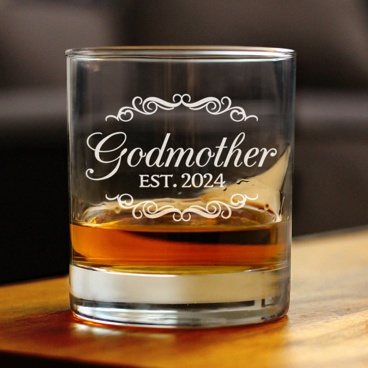 Godmother Est 2024 - New Godmother Whiskey Rocks Glass Proposal Gift for First Time Godparents - Decorative 10.25 Oz Glasses