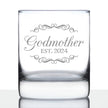 Godmother Est 2024 - New Godmother Whiskey Rocks Glass Proposal Gift for First Time Godparents - Decorative 10.25 Oz Glasses