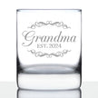 Grandma Est 2024 - New Grandmother Whiskey Rocks Glass Gift for First Time Grandparents - Decorative 10.25 Oz Glasses