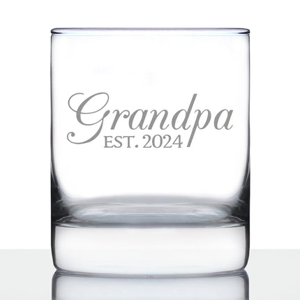 Grandpa Est 2024 - New Grandfather Whiskey Rocks Glass Gift for First Time Grandparents - Decorative 10.25 Oz Glasses