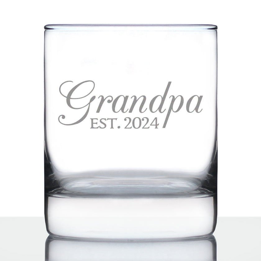Grandpa Est 2024 - New Grandfather Whiskey Rocks Glass Gift for First Time Grandparents - Decorative 10.25 Oz Glasses