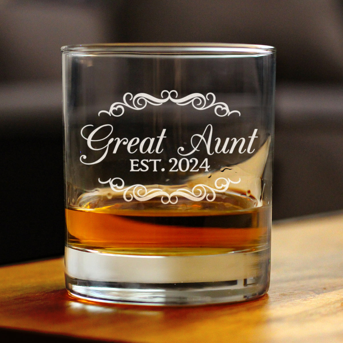 Great Aunt Est 2024 - New Great Aunts Whiskey Rocks Glass Gift for First Time Great Aunts - Decorative 10.25 Oz Glasses