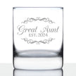 Great Aunt Est 2024 - New Great Aunts Whiskey Rocks Glass Gift for First Time Great Aunts - Decorative 10.25 Oz Glasses