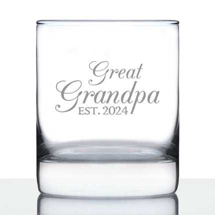 Great Grandpa Est 2024 - New Great Grandfather Whiskey Rocks Glass Gift for First Time Great Grandparents - Decorative 10.25 Oz Glasses