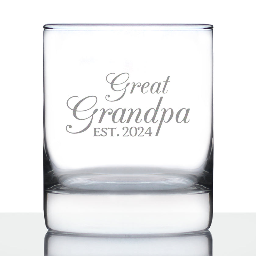 Great Grandpa Est 2024 - New Great Grandfather Whiskey Rocks Glass Gift for First Time Great Grandparents - Decorative 10.25 Oz Glasses